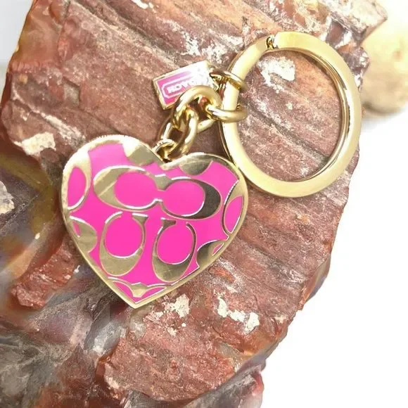 COACH Pink Gold Heart Key Chain / Purse Fob - Picture 5 of 9